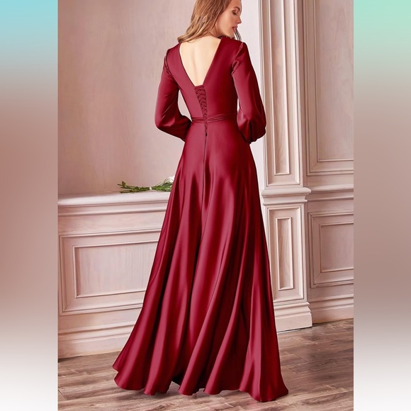 Long Sleeve Satin Bridesmaids Dress - Picture 2 of 7